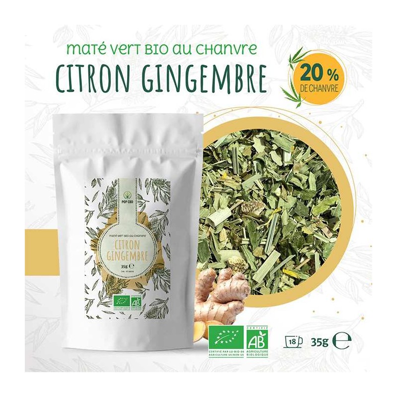 Tisane CBD bio maté vert citron gingembre | POP CBD