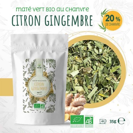 Tisane CBD bio maté vert citron gingembre | POP CBD